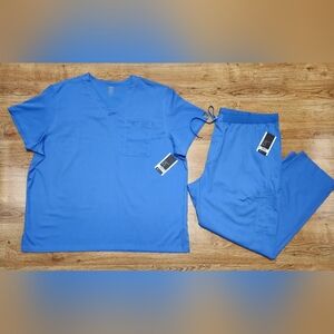 Med Couture RothWear Men's Scrubs Cadence Top Hutton Pant Ceil Blue Set Size 3XL